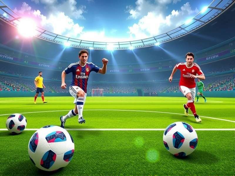 Multi-screen setup showing unblocked World Cup soccer games being played in different environments