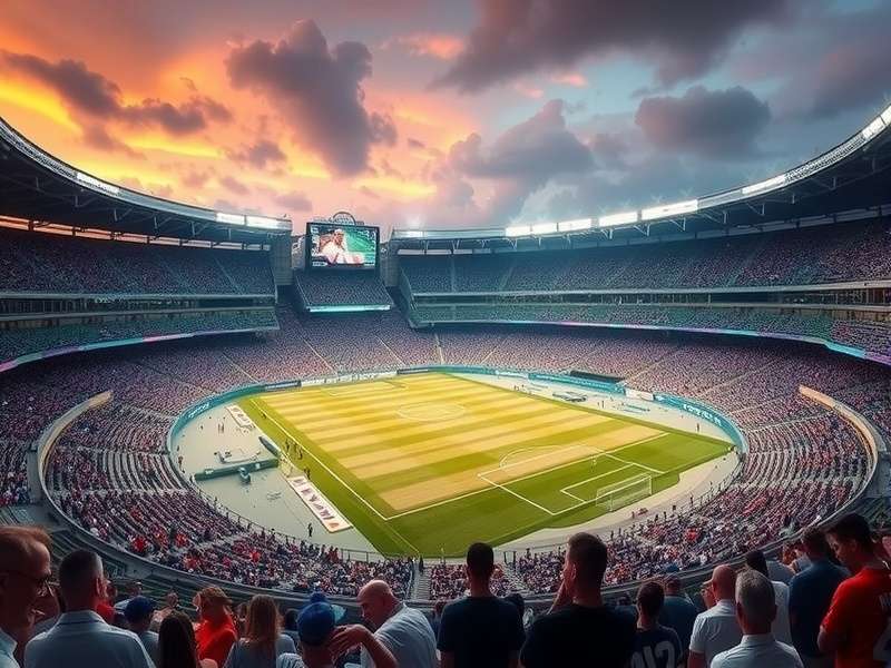 Hard Rock Stadium in Miami illuminated at night, prepared for a major football match