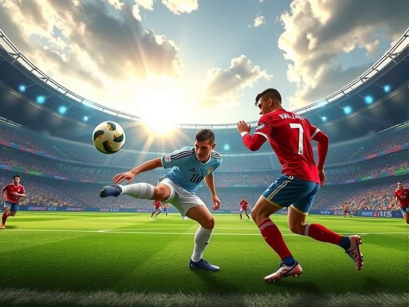 World Cup football match in progress with players competing for the ball