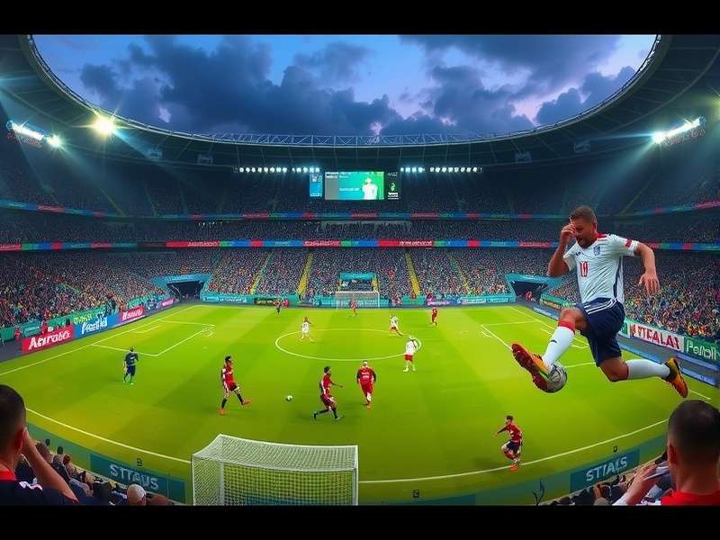 Panoramic view of a modern football stadium in India at dusk