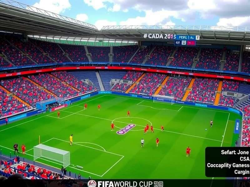 Panoramic view of a modern football stadium during a World Cup match