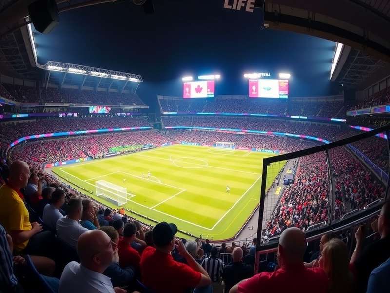 Aerial view of NRG Stadium in Houston, Texas, lit up at night