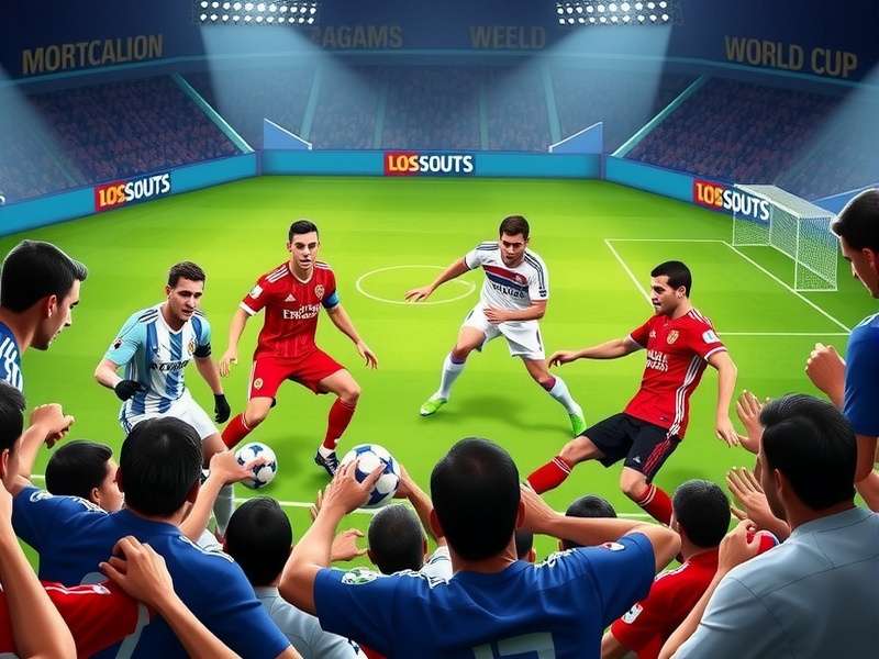 Screenshot of an early 1990s World Cup video game showing pixelated players on a green pitch