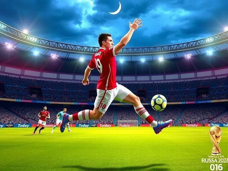 Dynamic action shot from a 2025 World Cup match showing players competing for the ball