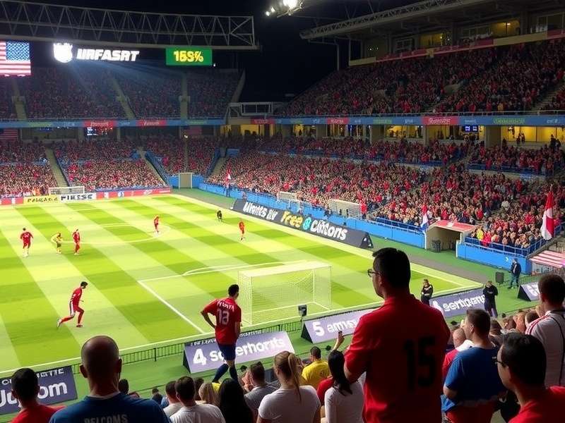 World Cup Games In Usa stadium overview with American flag and football