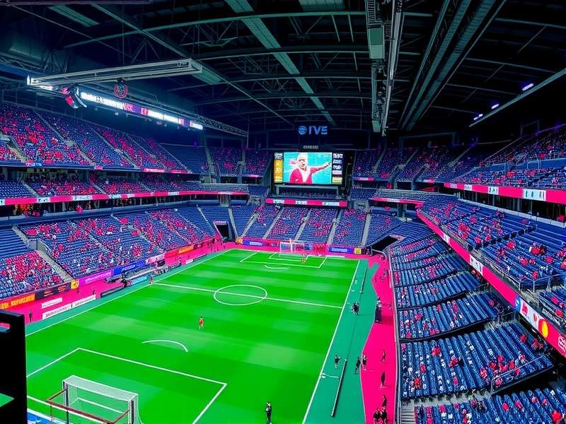 NRG Stadium in Houston illuminated at night during a World Cup match